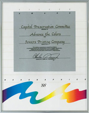 Silver Award presented Sowers Printing for "Advance the Colors," 1988