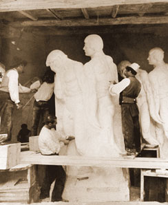 PICCIRILLI BROTHERS CARVING THE BARNARD STATUARY, CA. 1907